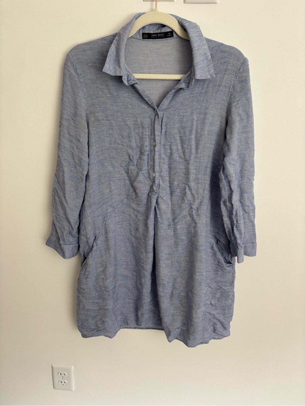 Zara Pale Blue Longline Button Tunic